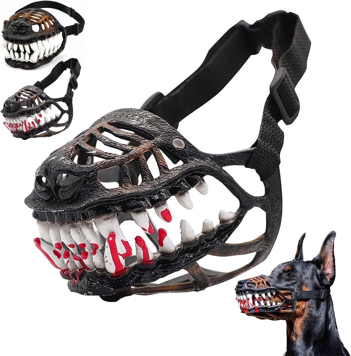 Halloween Honden Muilkorf Monster met Tanden - Verstelbaar - Maat XL - Voor Grote Honden - Feestje Kostuum voor Halloween, Themafeesten en Cosplay - SOLLBRY®
