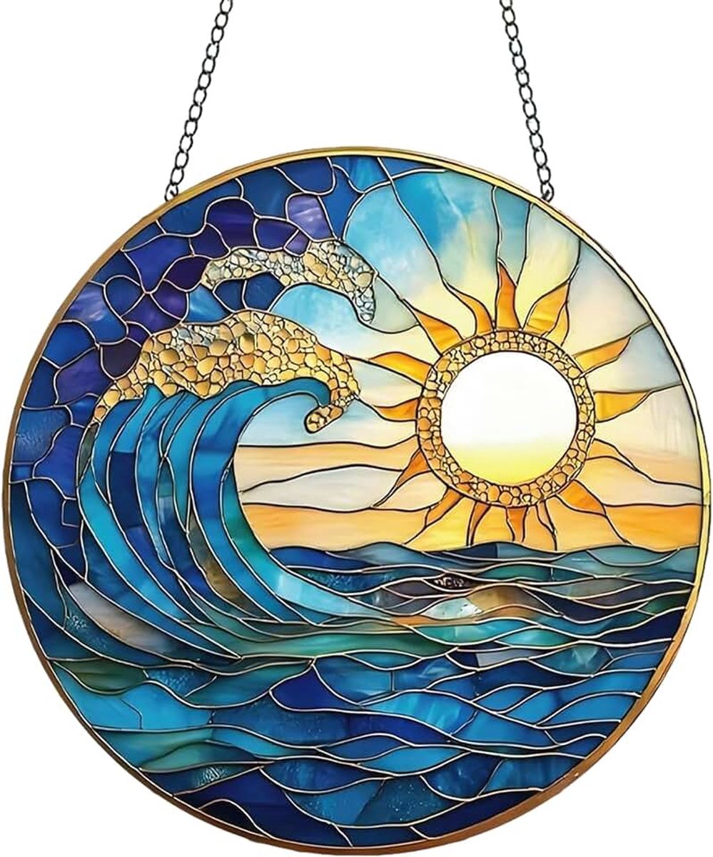 Raamdecoratie Acryl Opknoping Raamdecoraties Zonberg Stained Glass Hangende Raamhanger Acryl Raam Voor Woonkamer Slaapkamer Balkon (A)