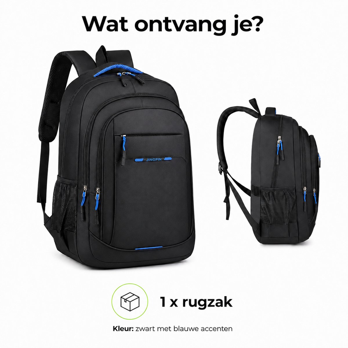 VHV - Laptoprugzak - Ruime rugzak met meerdere vakken - Trolleyband, comfortabele schouderbanden en zijvakken - Voor werk, school en reizen - Zwart/Blauw