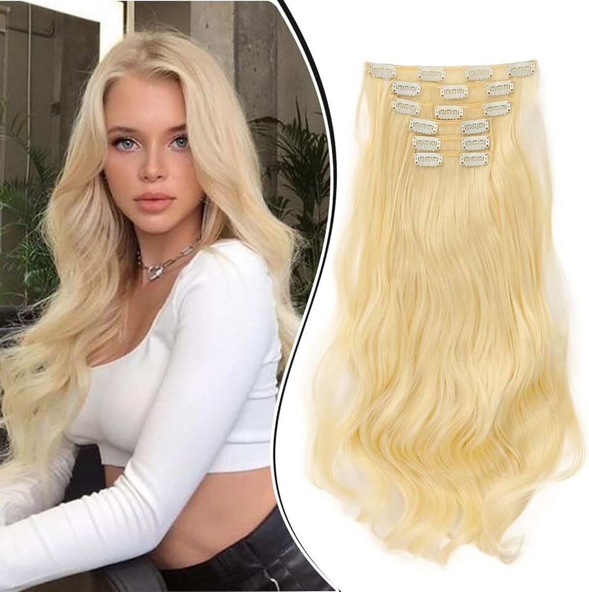 Clip in Extensions Haarverlenging Haar Deel Golvend 6 Stuks 52cm Haarverlengingen Clip in Haarverlenging Golvend Zoals Menselijk Haar Goedkope Synthetisch Haar Krullen Lang, Donker Bruin