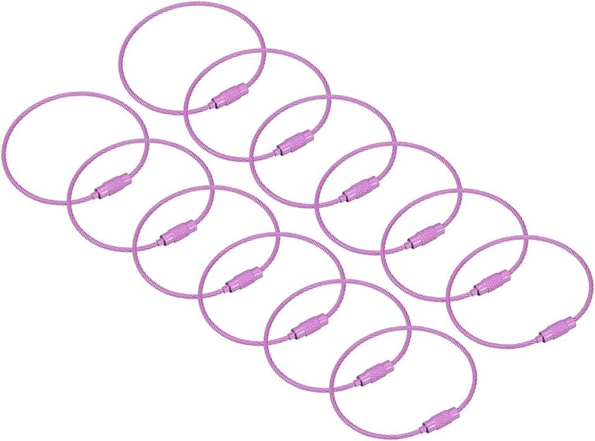 12 x sleutelringen voor kabel, 15,2 cm (6 inch), draad-sleutelhanger met omwentelingen voor halsbanden, sleutelhangers, bagagelabels, paars