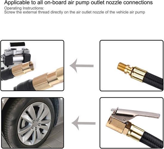 Bandenpomp Adapter - Slang Verlenger - Band Oppompen - 90 Graden Chuck - 300 PSI - Zilver — afbeelding 3
