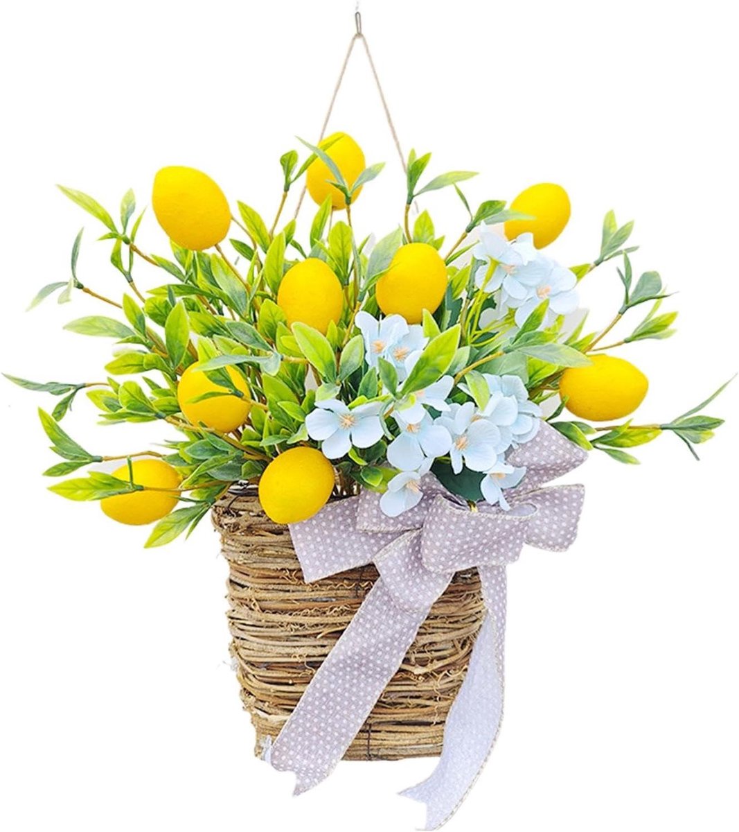 Bloemenmand Krans - Decoratieve Mand - Huis Decoratie - Met Citroenen en Bloemen - 27.2W x 10.4H cm - Meerkleurig