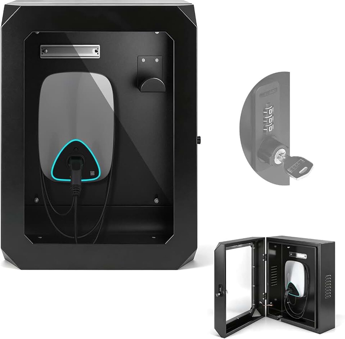 Beschermhoes voor Wallbox met Transparant Kijkvenster, Buitenbeschermingskast voor Wallbox met Ingebouwde Kabelorganizer, Weerbestendig, Stofdicht, UV-bestendig, compatibel met VW, BYD, Tesla