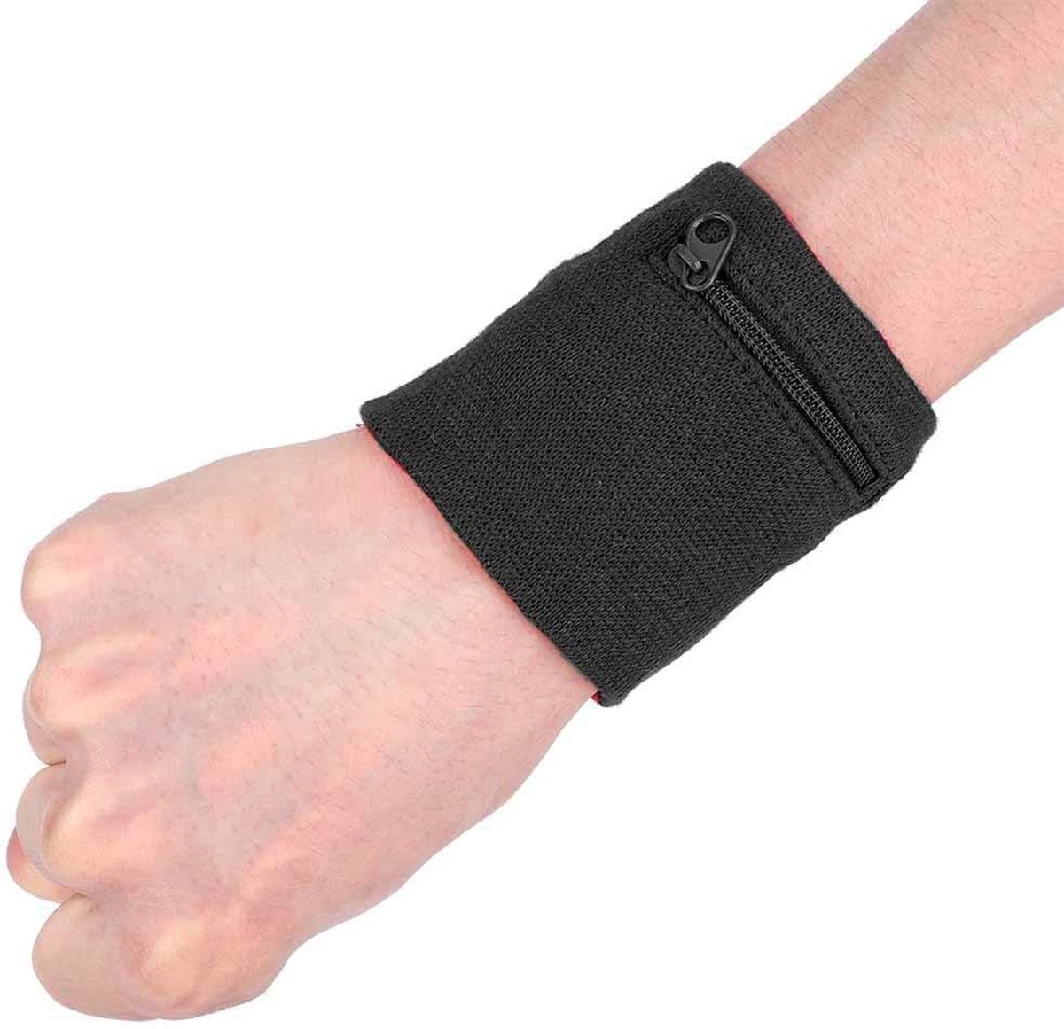 Ademende polsband met ritssluiting - sporttas - geschikt voor hardlopen - fietsen en fitness - zwart