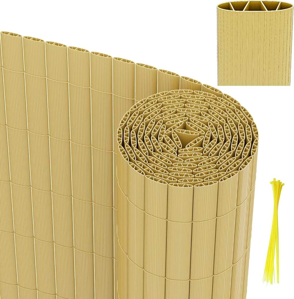 80 x 600 cm, standaard, privacyscherm, drievoudige versterking voor binnen, tuin, balkon, terras, inkijkbescherming met kabelbinders, balkonbekleding, hekscherm,