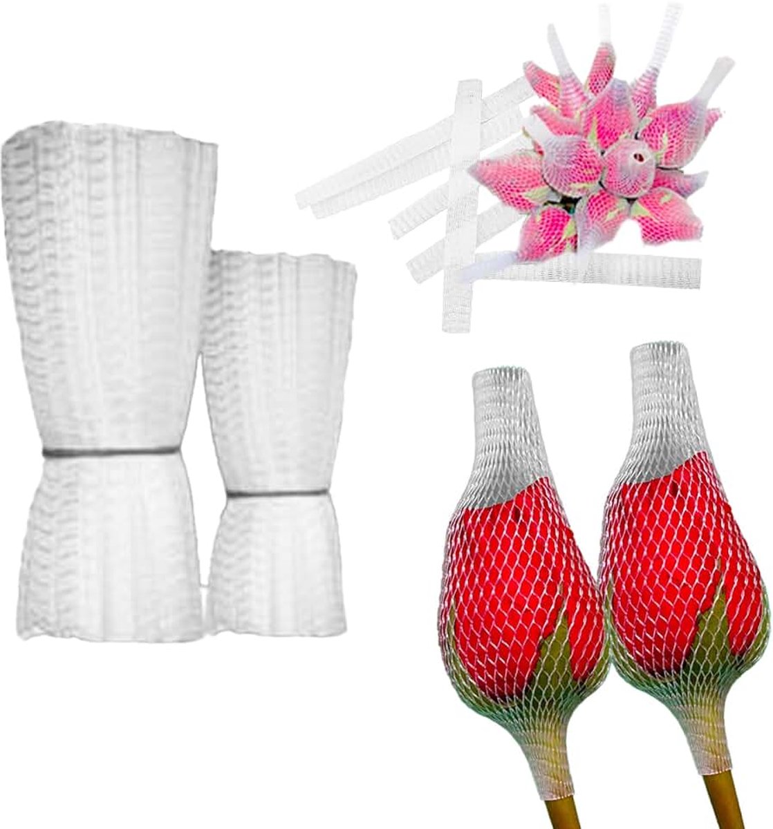 300 Stuks Fruitbeschermzak, Fruitnetzakken, Klein Netdeksel, Mesh Produce Bags, Witte Gaaszak, voor Rozenkopverpakking, Beschermende Netkap Bloemwinkel