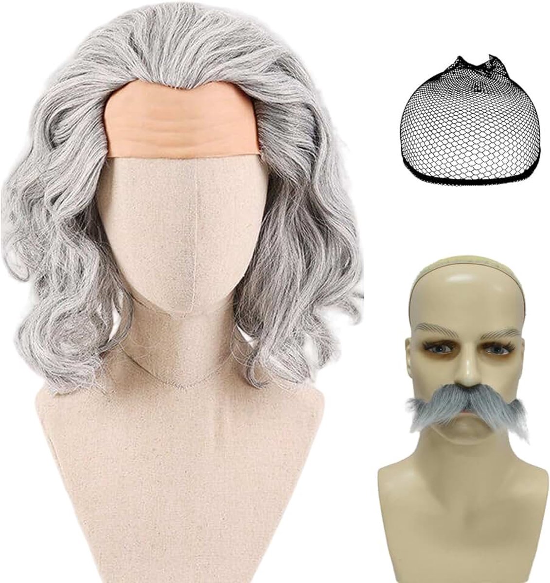 Korte pruik voor mannen met pruik cap mannen cosplay synthetisch gelaagd haar voor kostuums cosplay Halloween carnaval anime, Grijs, One Size