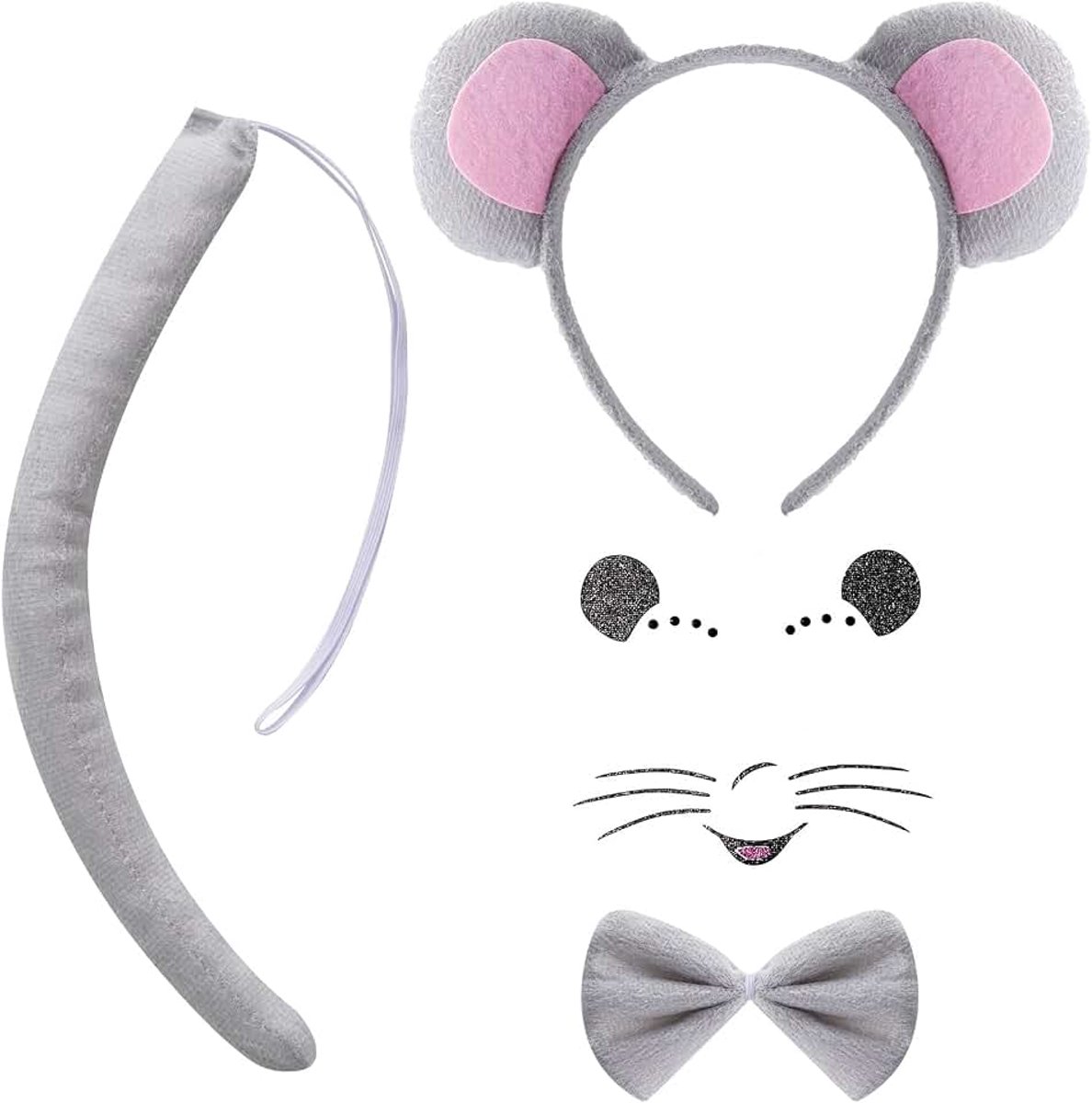 Baotongle Luipaard kostuumset, luipaard gezicht kunststickers, dier luipaard hoofdband vlinderdas, luipaard oren hoofdband voor kostuum party decoratie accessoires