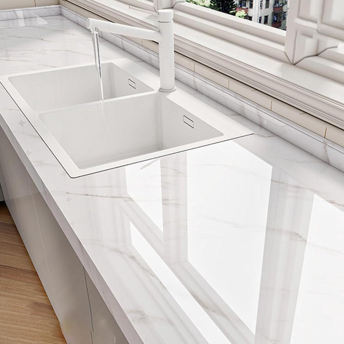 Keukenfolie Marmer - Plakfolie Werkblad - Keuken Renoveren - Krasbestendig PVC - 40cm x 5m - Wit