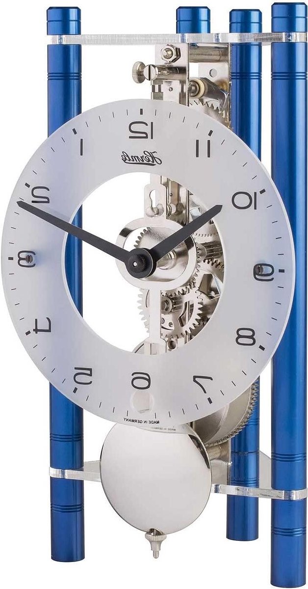 Skeleton Tafelklok - Mechanisch Uurwerk - Tijd Weergeven - 8 Dagen Gangreserve - 19.5 cm Hoog - Blauw