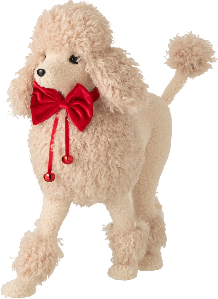 J-Line Poedelhond - stof - beige/kerstrood