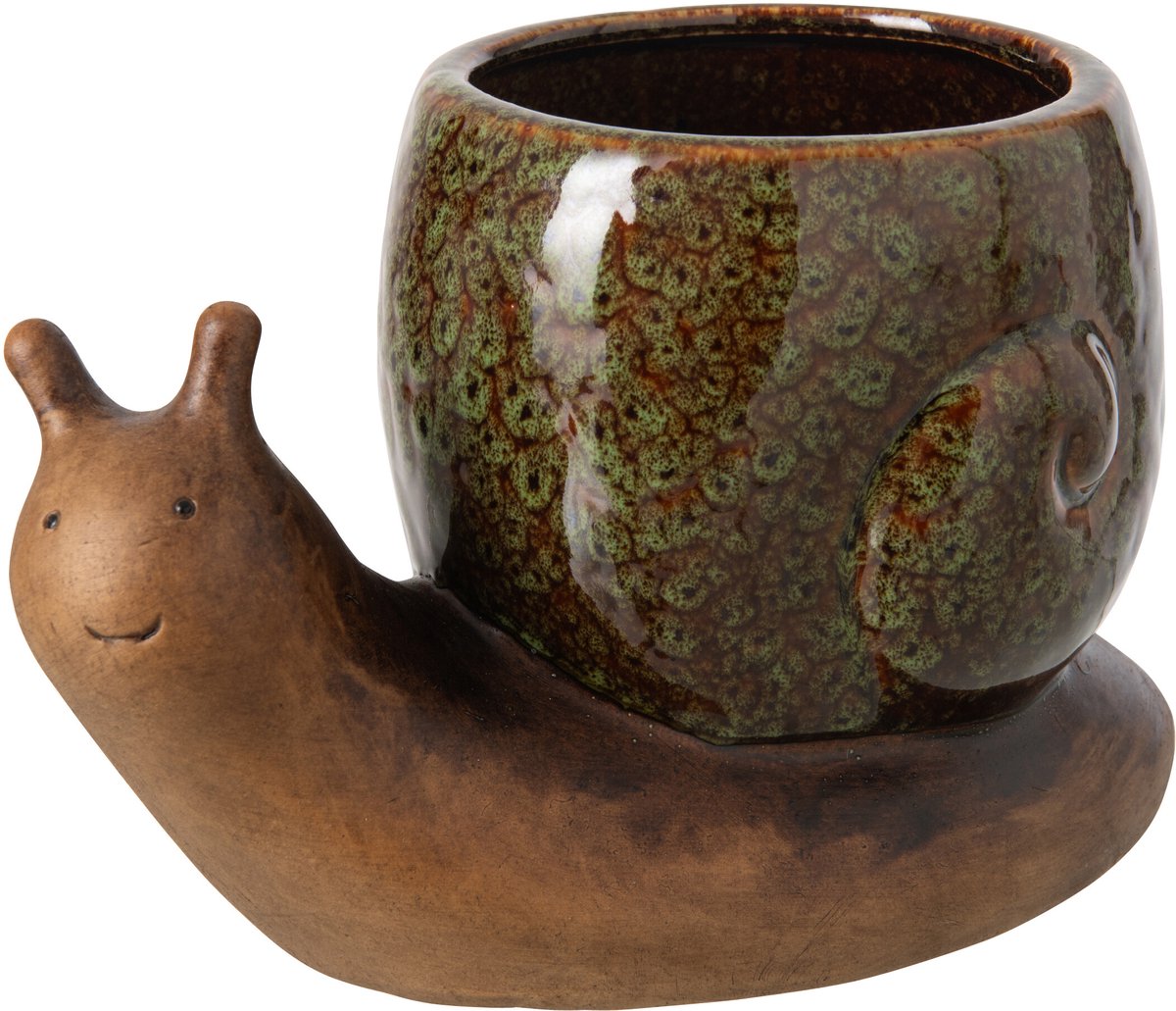 J-Line bloempot Slak - steengoed - beige/groen
