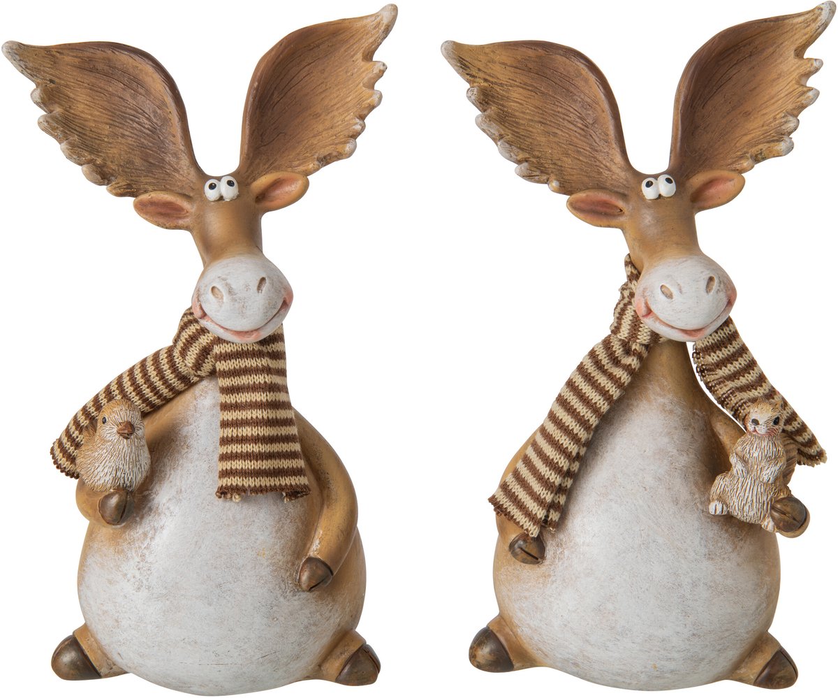 J-Line Rendier met sjaal - polyresin - beige/wit - large - assortiment van 2