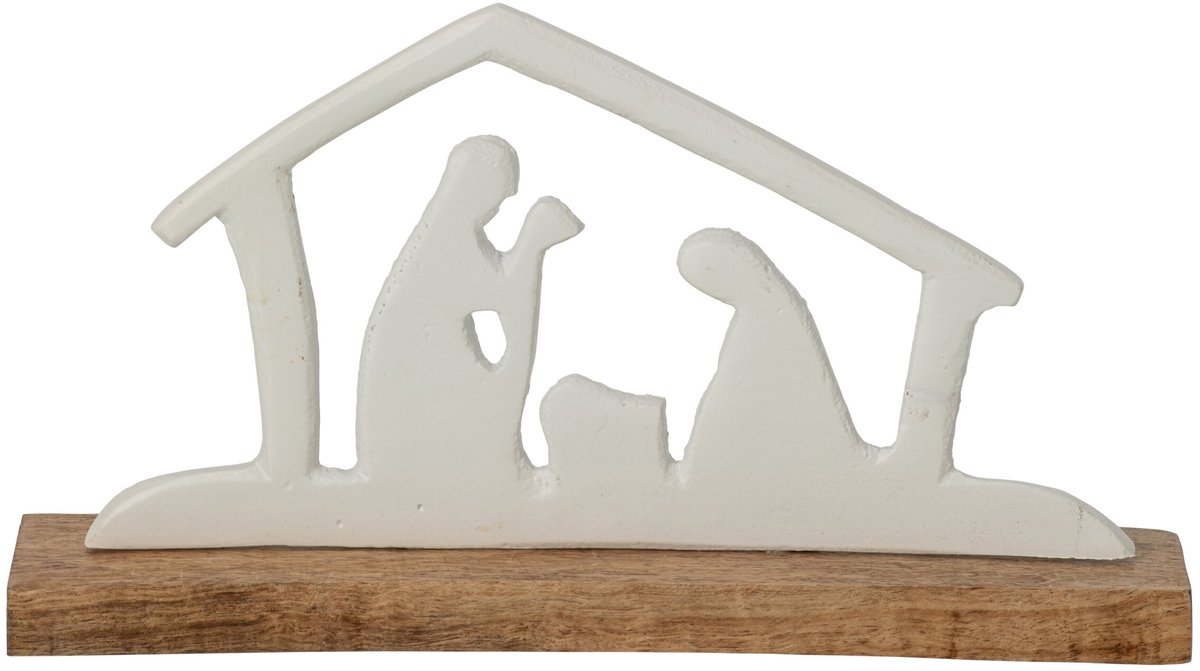 J-Line Kerststal op voet - aluminium - wit/naturel