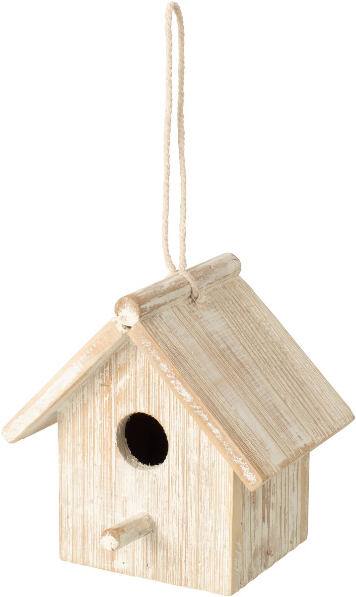 J-Line Vogelhuisje - hout - gebroken wit - small