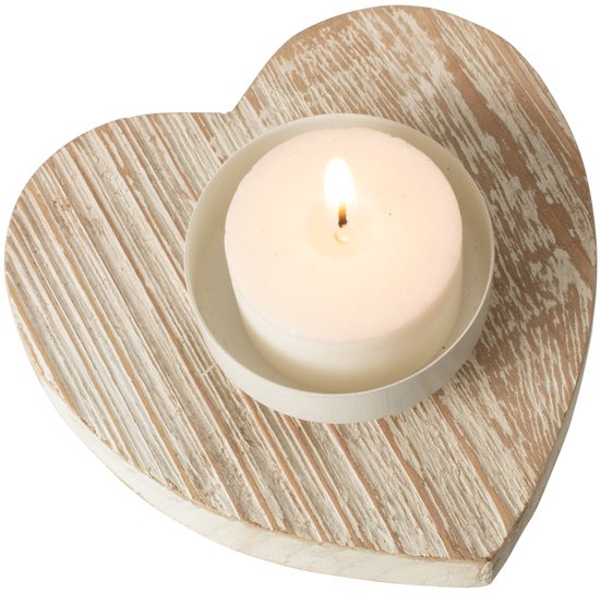 J-Line Windlicht hart - hout - gebroken wit - set van 4