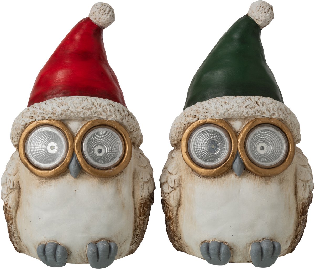 J-Line decoratie Uil Kerstmuts - magnesium - groen/rood - small - 2 stuks