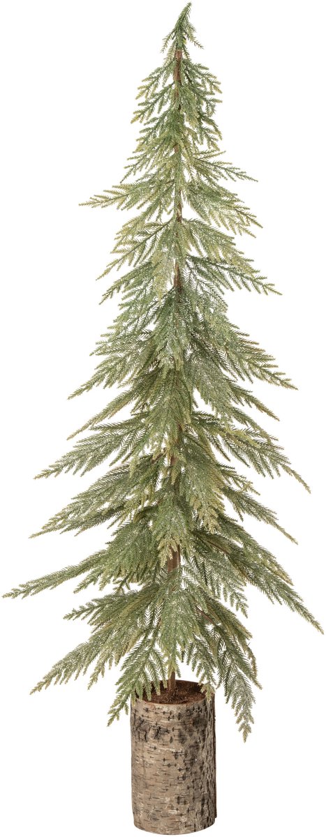 J-Line Kerstboom met houten voet - polyethyleen - donkergroen/naturel - large