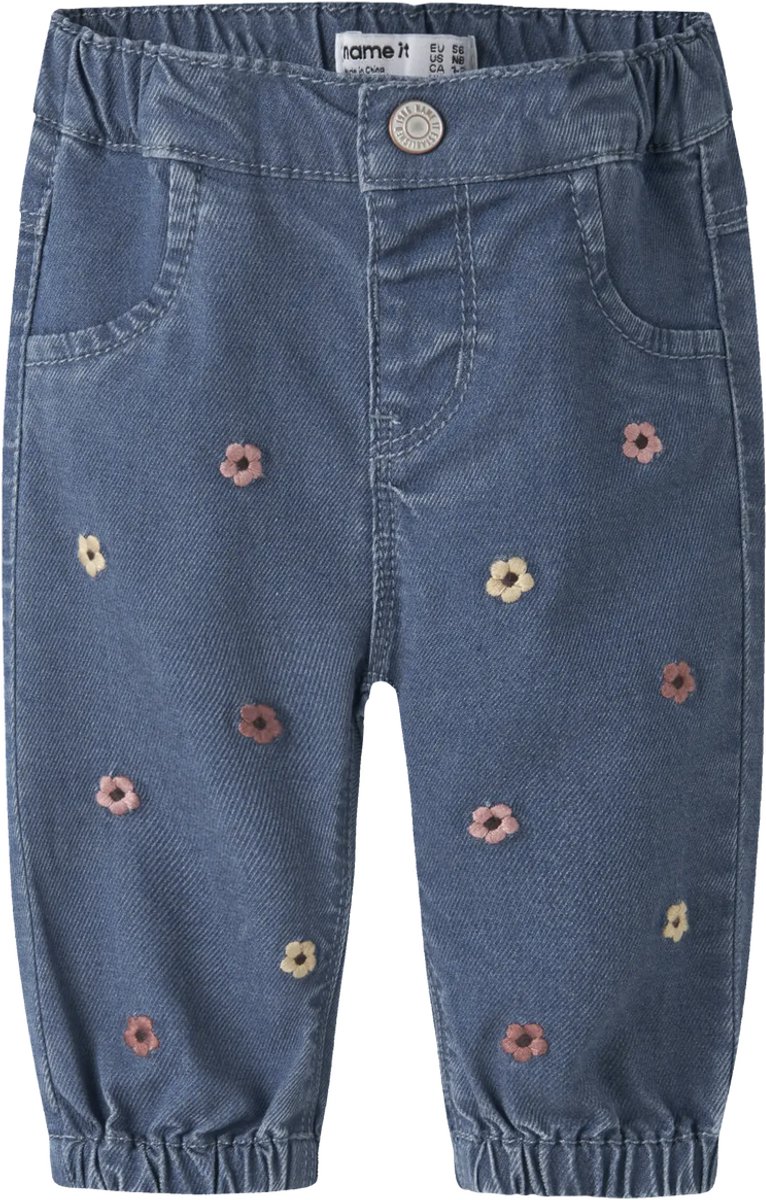 Name It - Broek - NBFROSE - Bloemetjes - Soft Denim - Maat 74