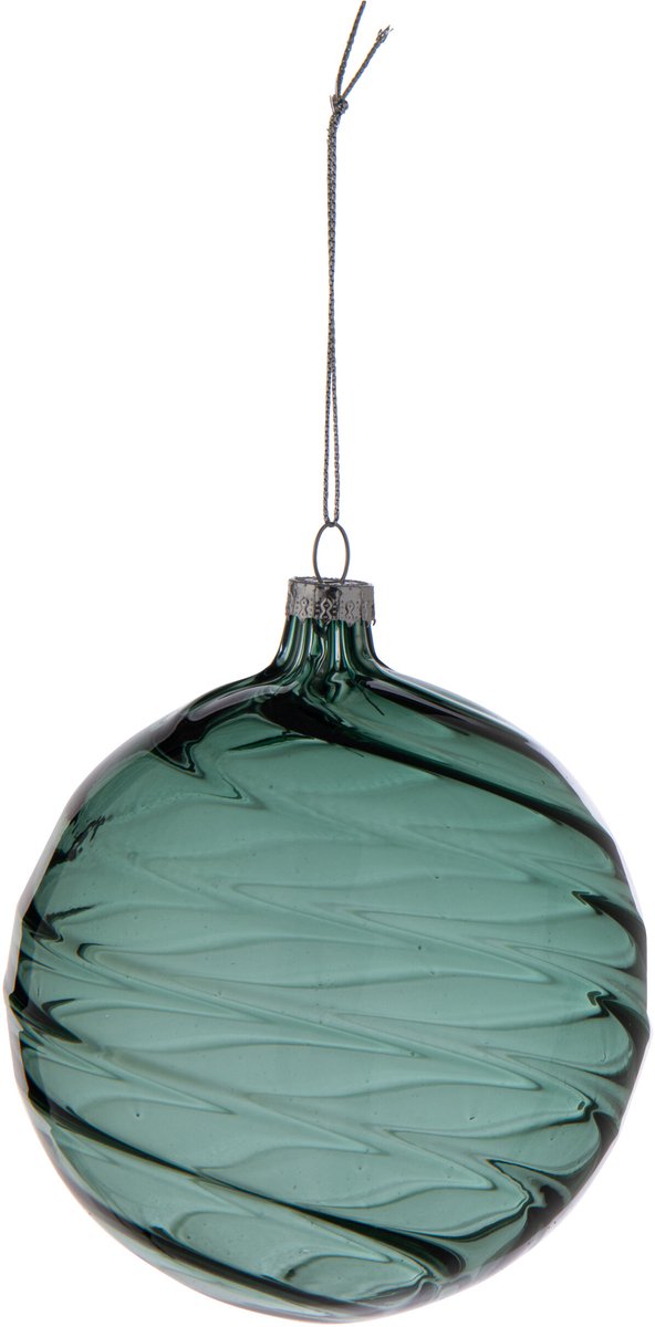 J-Line Geribbelde kerstbal - glas - donkergroen - large - set van 12