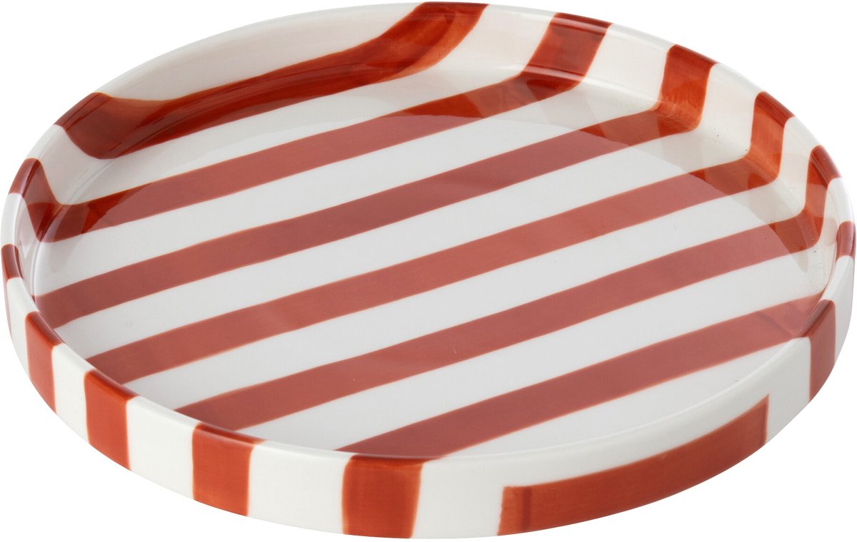 J-Line bord Gestreept - steengoed - cognac/wit - small - 6 stuks