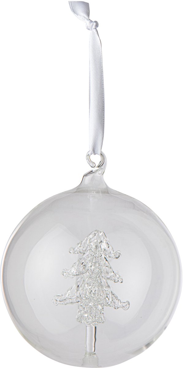 J-Line Kerstbal met boom - glas - transparant - set van 12