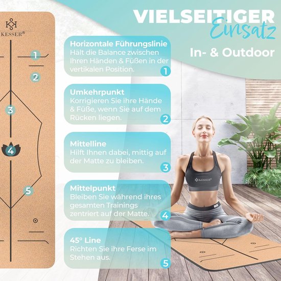 Yogamat Kurk - Fitnessmat Gymnastiekmat - Sport en Ontspanning - Uniek Lijnensysteem - 183 x 62 cm - Antraciet van Yogamat — afbeelding 5
