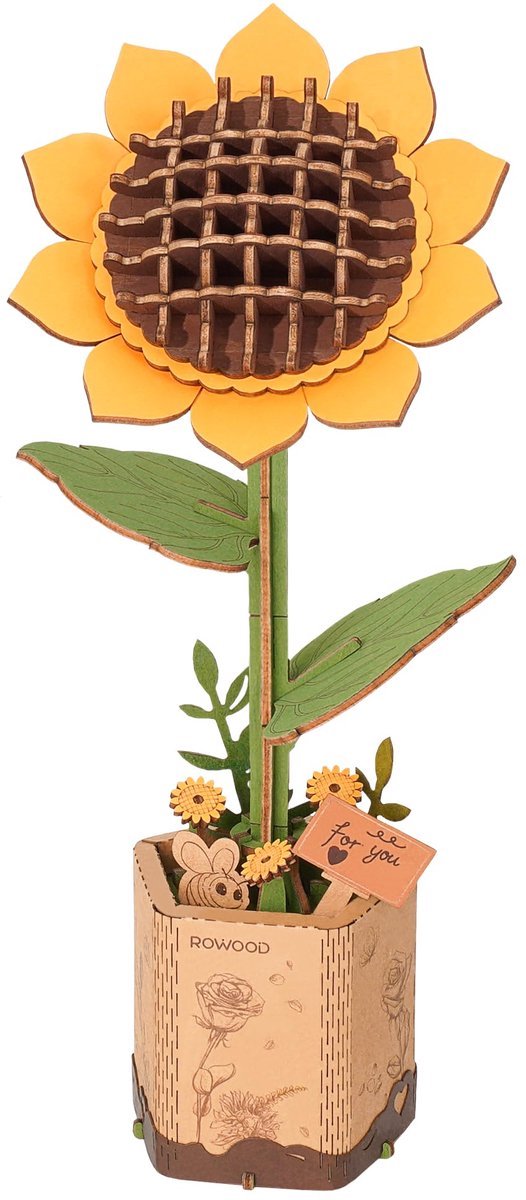 Casalora 3D Houten Bloemen Puzzel/Bouwsteentjes Volwassenen - DIY Bouwpakket voor Volwassenen - Decoratieve Zonnebloem - Creatief Cadeau voor Vrouwen en Mannen