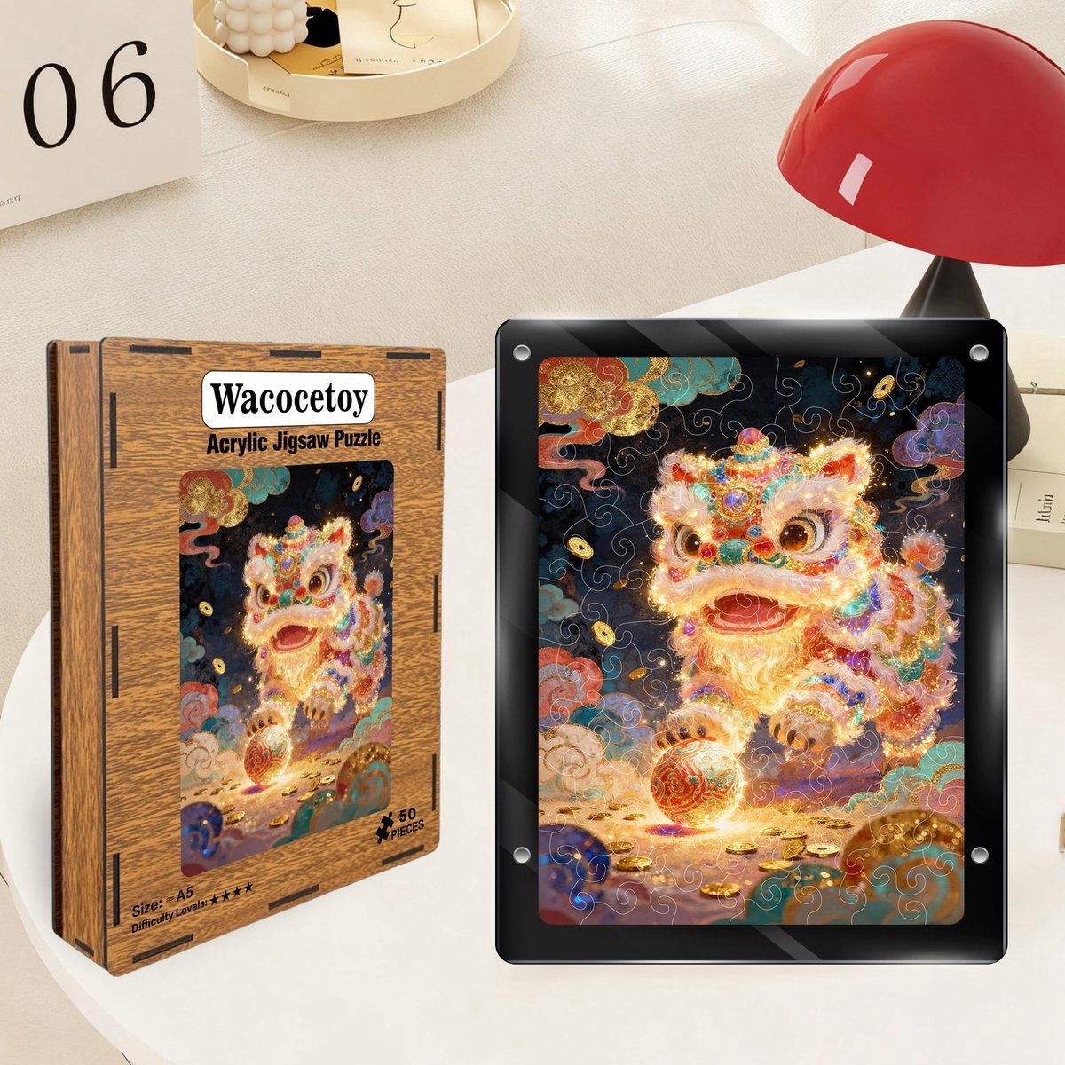 Casalora Puzzel Volwassenen Acryl Puzzel Leeuwendans – Decoratieve 3D Puzzel met Transparant Effect – Chinese Stijl DIY Puzzel Decoratie – Cadeau Idee