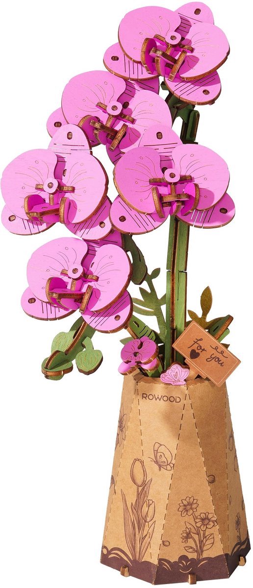 Casalora 3D Houten Bloemen Puzzel/Bouwsteentjes Volwassenen - DIY Bouwpakket voor Volwassenen - Decoratieve Paarse Phalaenopsis - Creatief Cadeau voor Vrouwen en Mannen
