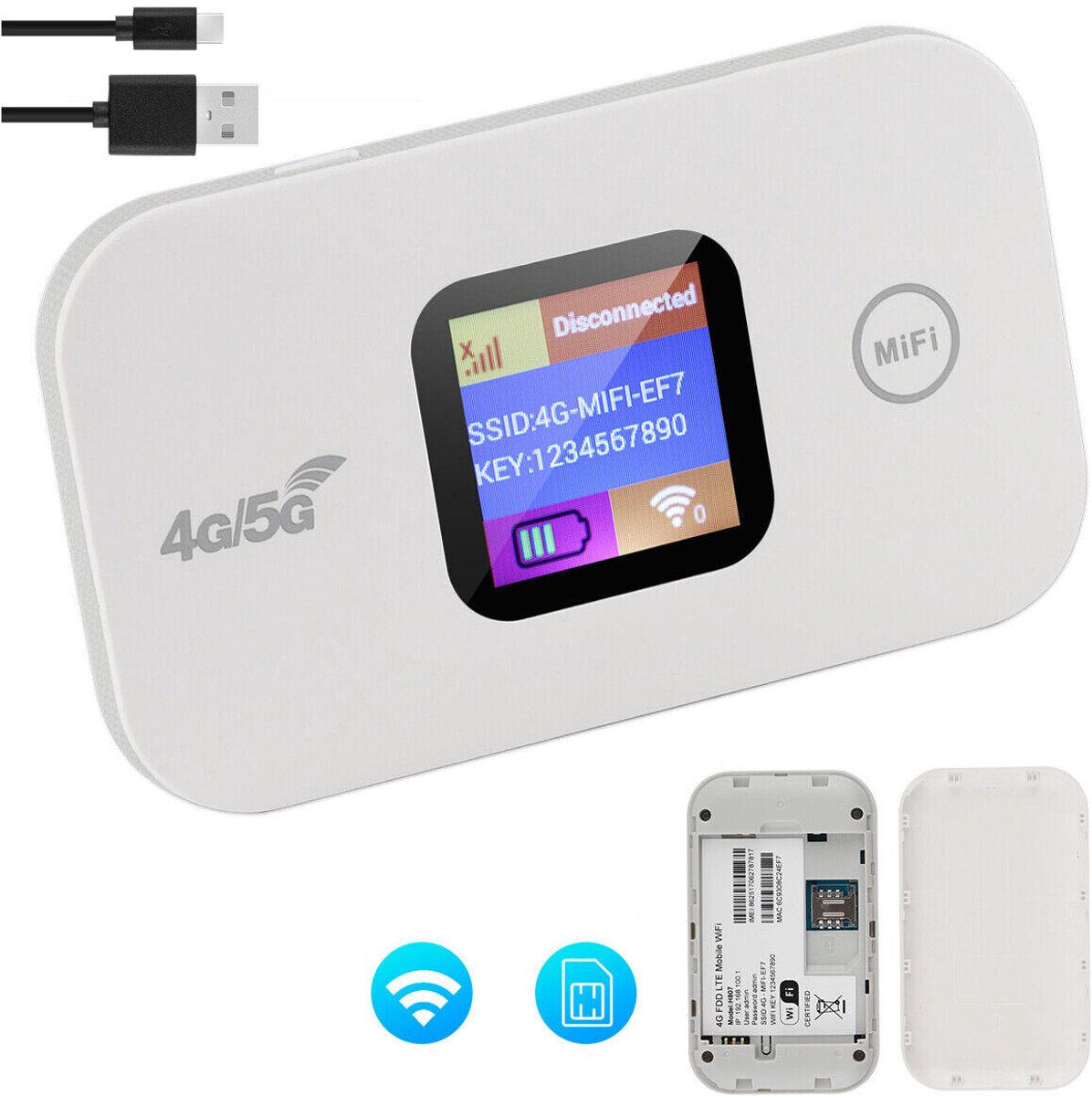 4G Wi-Fi-router - Draagbare mobiele wifi-router - 150 Mbps - Met simkaartsleuf - 2100 mAh - Wit - Compact en draagbaar - 1 stuk