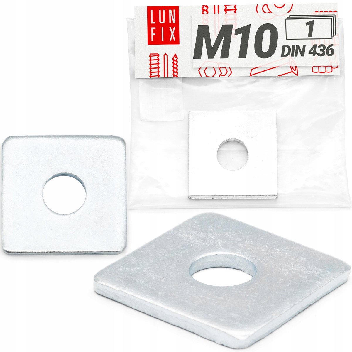 LUN FIX - Sluitplaat verzinkt M10 - Vierkante sluitring 30x30x3 - 1 stuk
