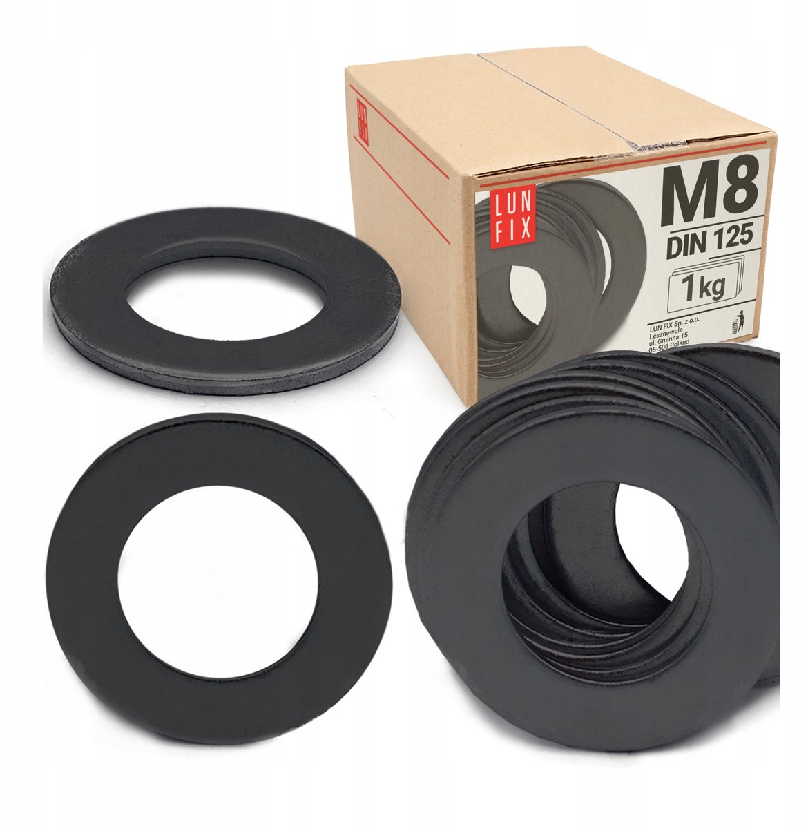 LUN FIX - Platte sluitring M8 Zwart verzinkt DIN 125 - 1kg