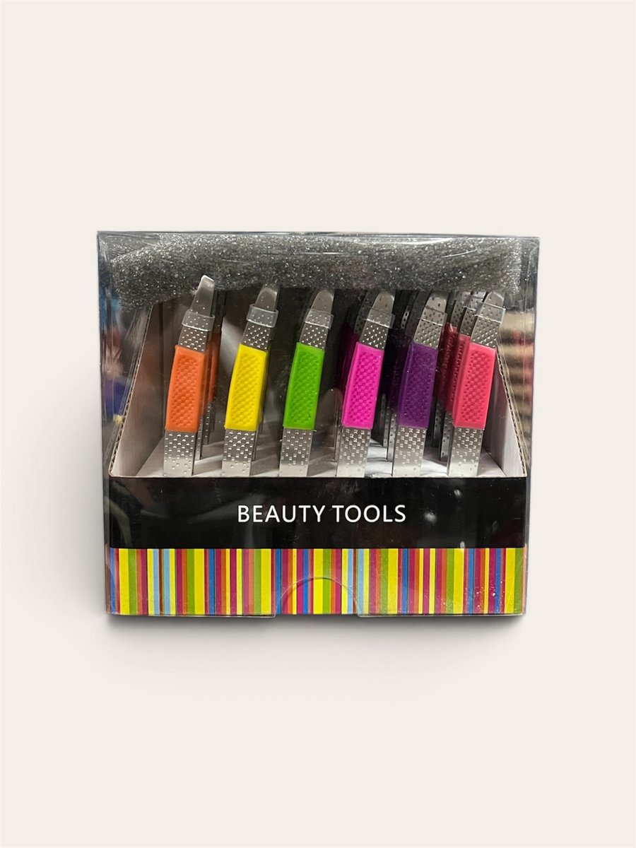 Beauty Tools Eyebrow Tweezer Anti Slip Different Colors 24 Stuks