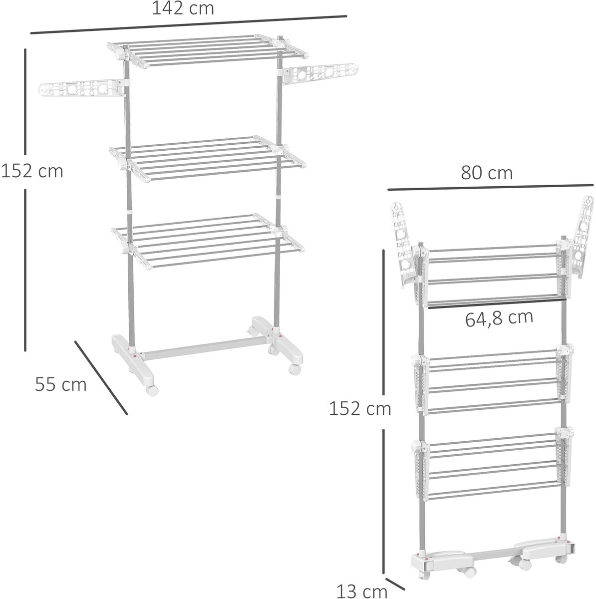 Droogrek inklapbaar - 142x55x152 cm - roestvrij staal - binnen & buiten