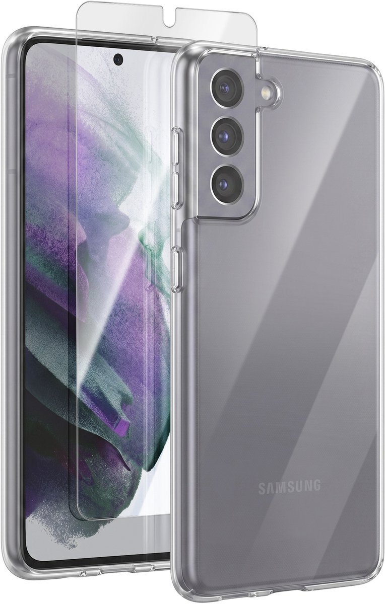 Mayaxess, Beschermset Geschikt voor Samsung Galaxy S21 met Stevig Hoesje en Gehard Glas, Transparant