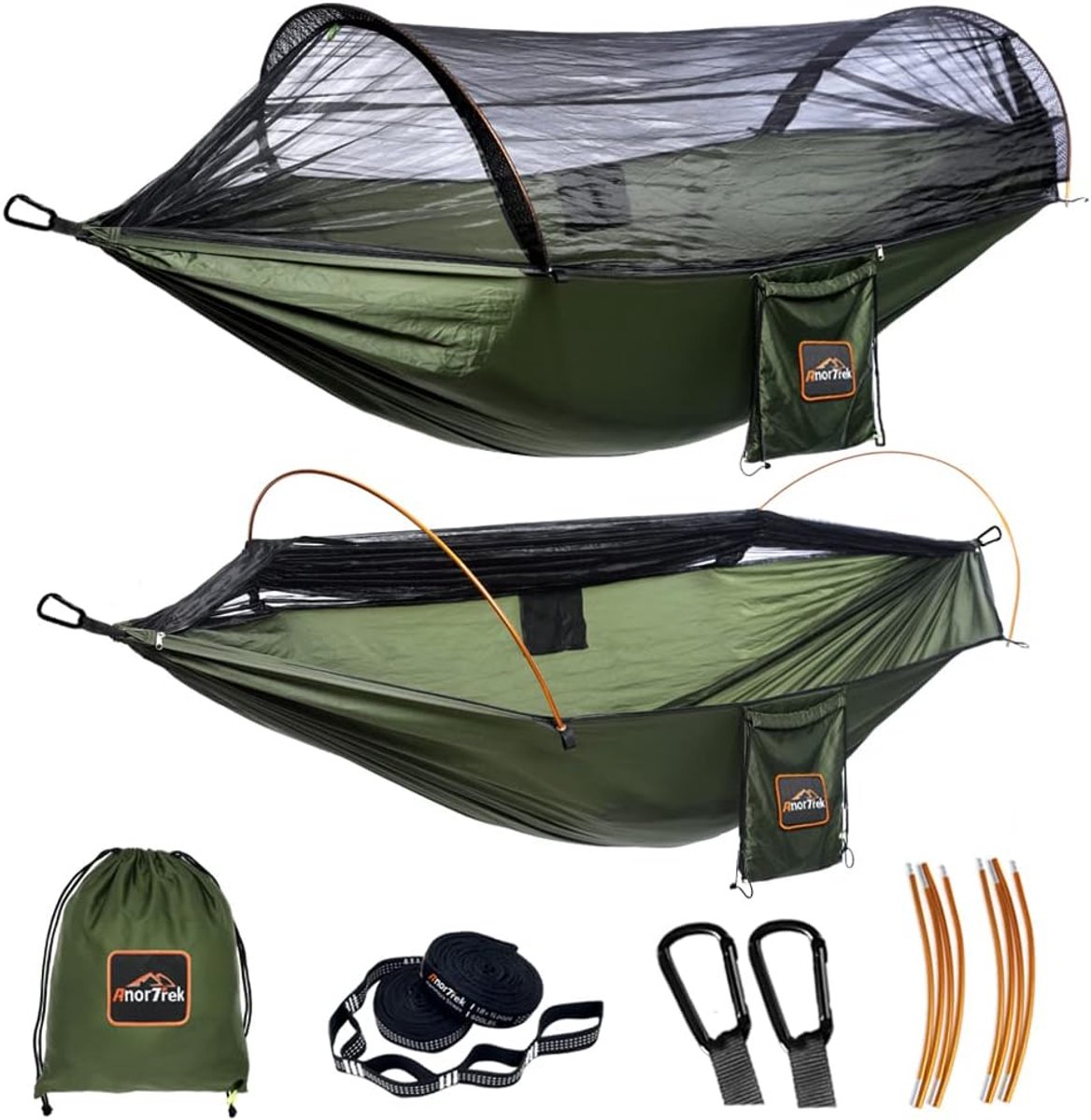 Camping Hangmat Dubbel met Muskietennet - Lichtgewicht 230T Nylon - Groen