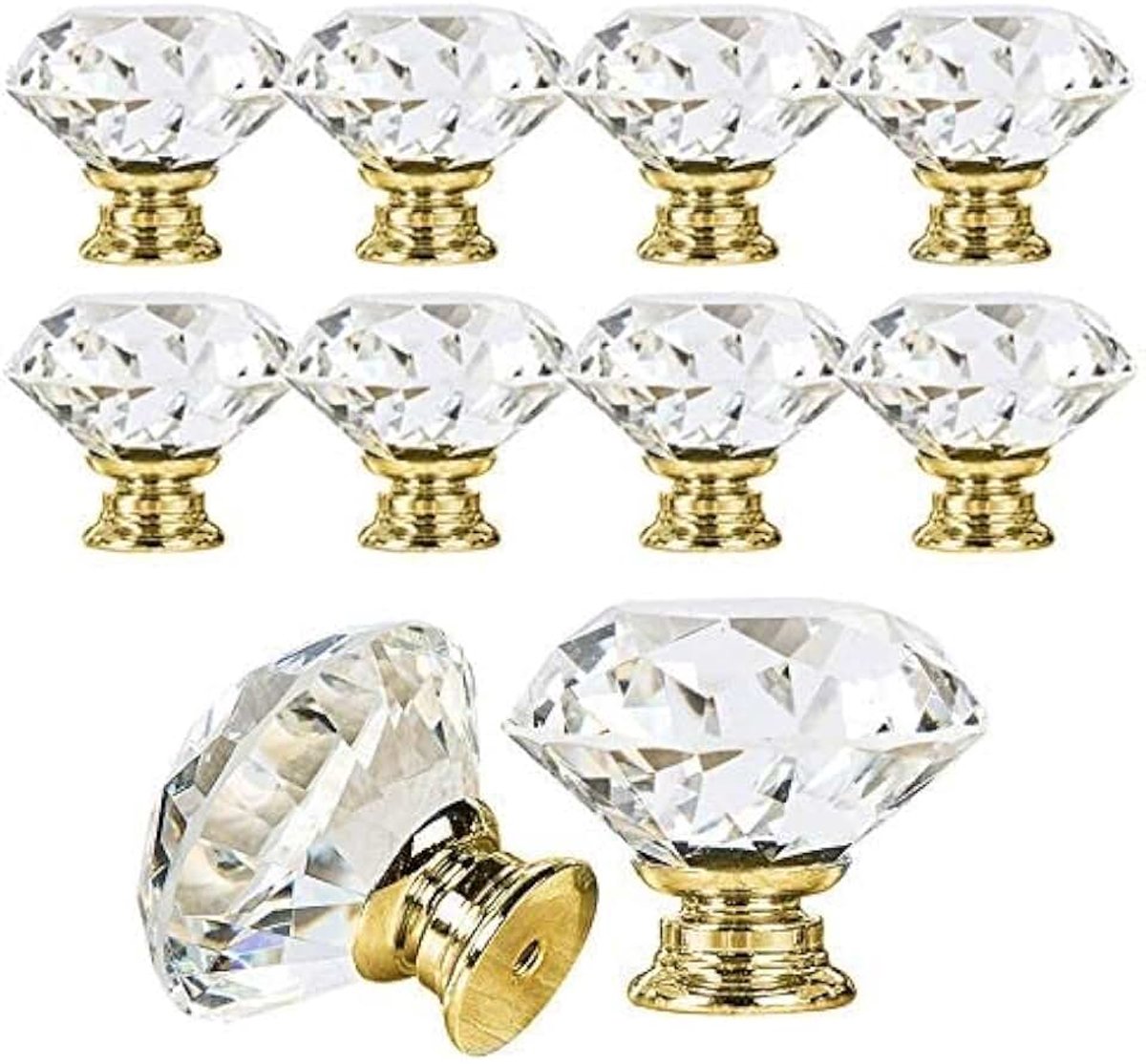 mobelknop, kristallen knop 10 stuks 30 mm knop met kristallen knop voor Buromobel Gold