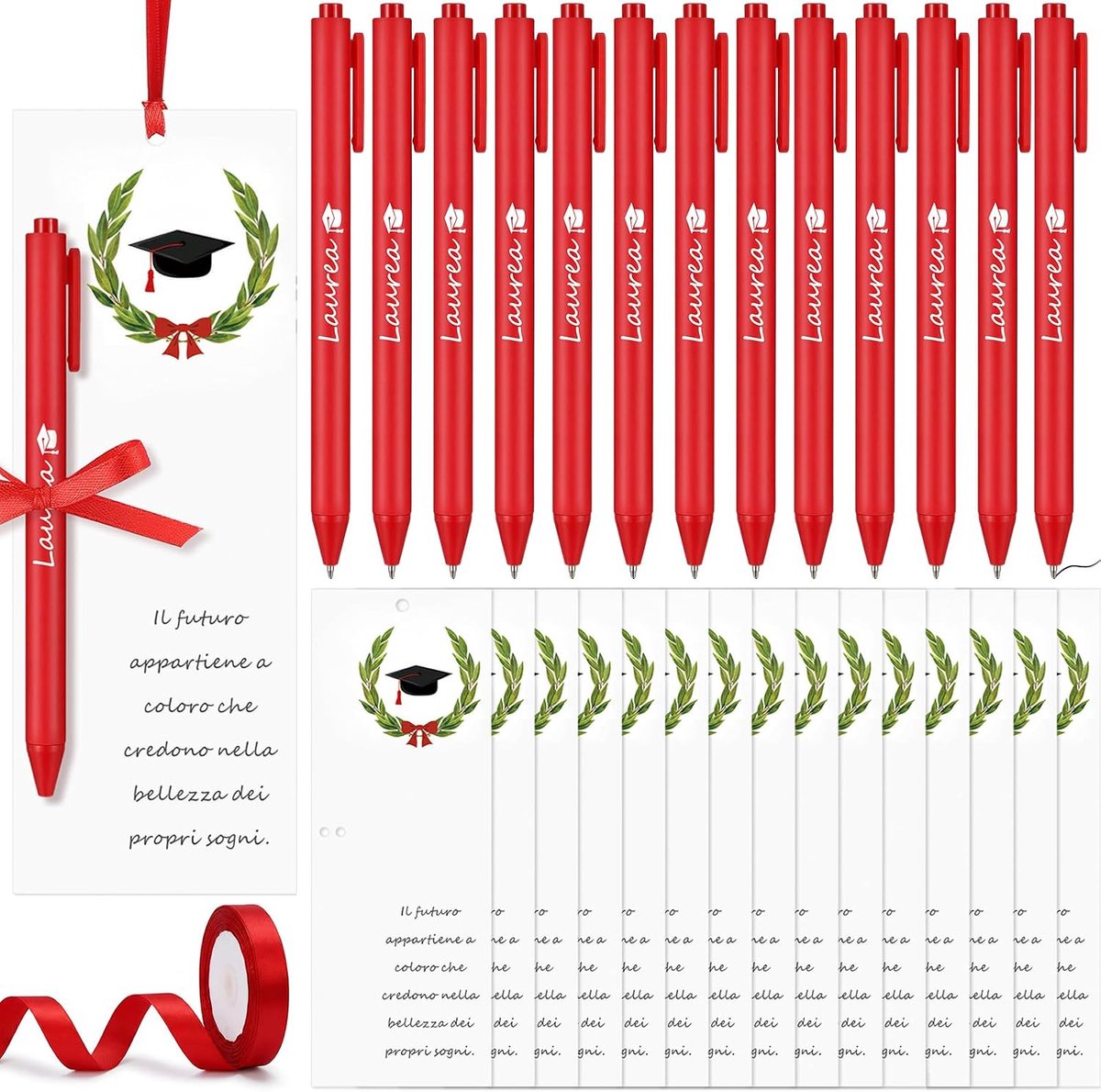 Plaatskaartjes Bladwijzers Voor Afstuderen 50 Rode Balpennen Met 1 Rol Rood Lint Decoraties Tafel Uitnodigingen Klaslokaal Leraren Finish