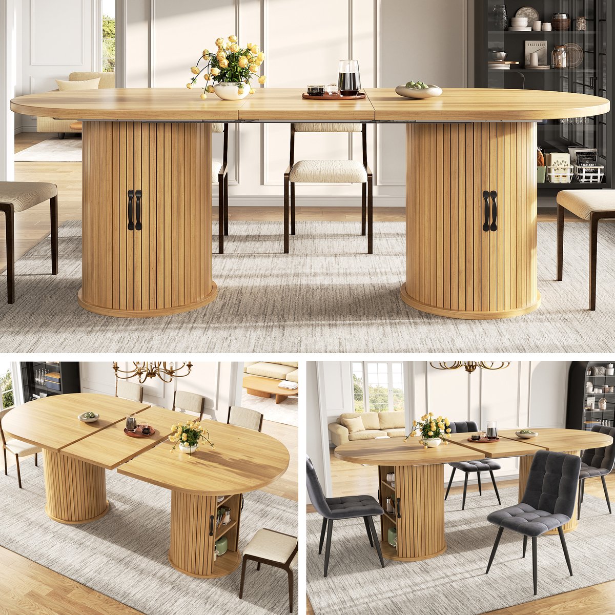 Ausziehbare Eettafel - Plaatsbesparende Multifunctionele Tafel Met Verborgen Opslag - Naturbruin - 149.8-189.7 cm