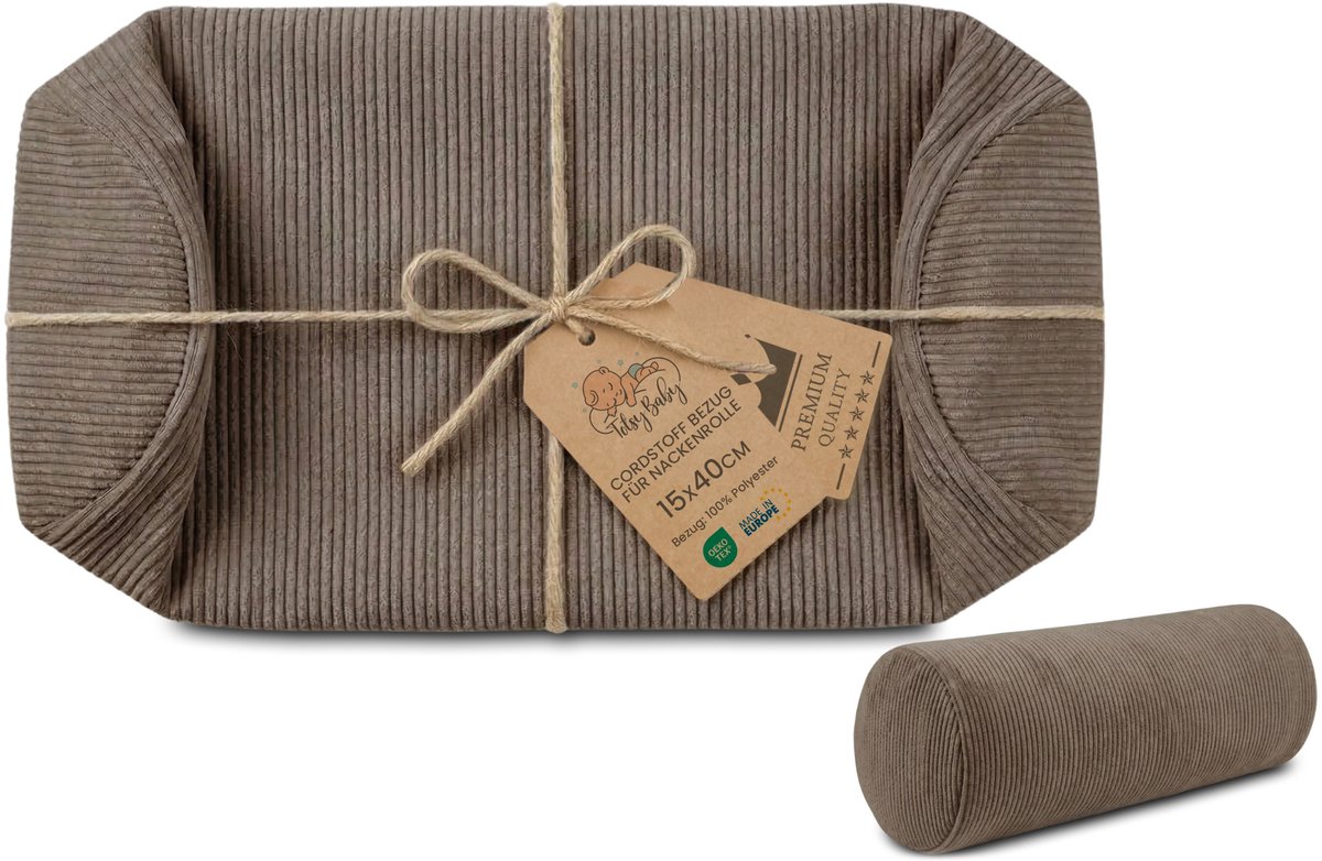 Hoes voor nekrol yoga bolster knierol positioneringsrol ribfluweel 15 x 40 cm - overtrek voor nek- en knierol, decoratief kussen en klein kussen, lange rol Oeko-Tex Brown Corduroy