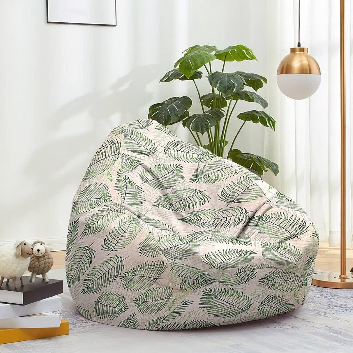 Zitzakhoes - Luie bank - Ontspannen zitten - Machinewasbaar - 80x90cm - Groene bladeren