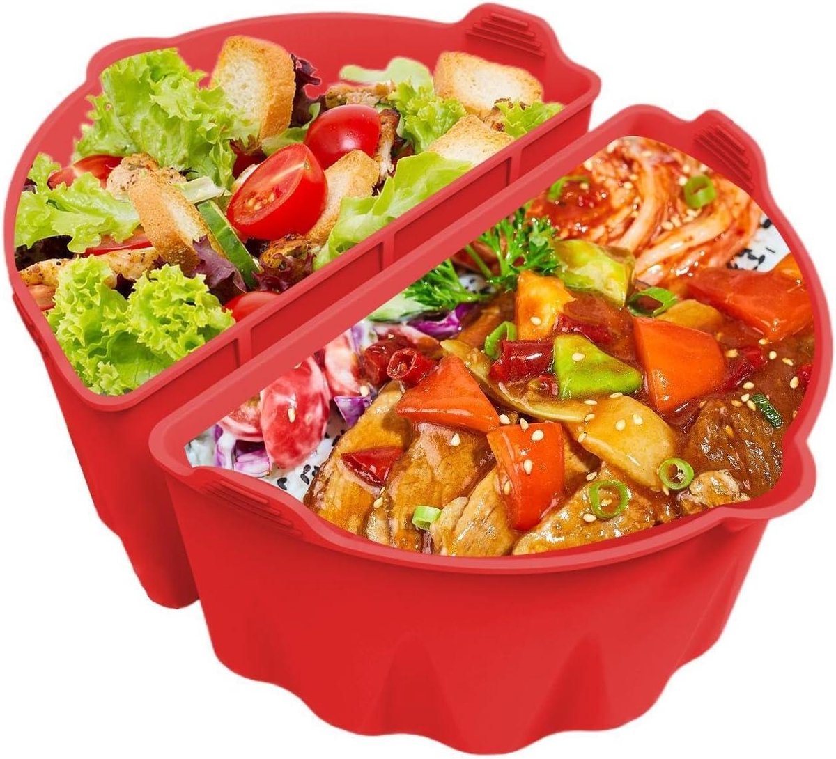 Slowcooker Liners - Herbruikbare Potvoering - Maaltijden Scheiden - Dubbele Zone Koken - 6-8QT - Rood