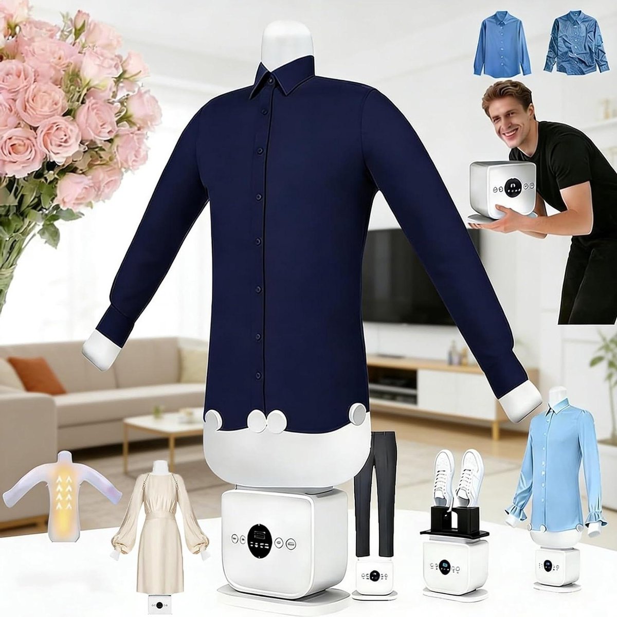 Automatisch Strijkapparaat - Strijkpop Droger - Kreukvrije Kleding Maken - 2-in-1 Strijken Drogen - 1100W - Wit