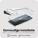 iPhone met applicator en screenprotector. "Eenvoudige installatie."