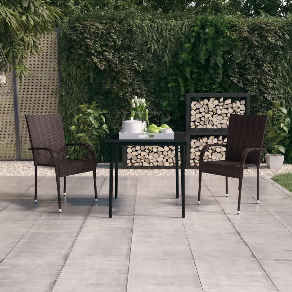 Dineerset Buiten - Tuinset Balkon - Buiten Eten - Waterproof Rotan - 80x80 cm Tafel - Bruin Zwart