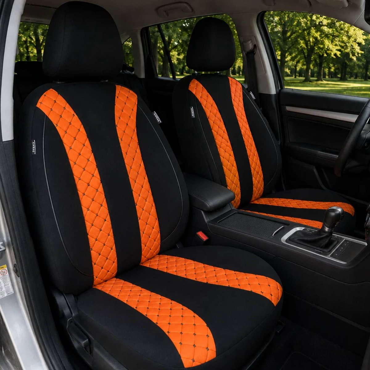 Autostoelhoezen voor Audi Q3 BJ vanaf 2019 – Stoelhoezen voor bestuurder en passagier in Zwart/Oranje
