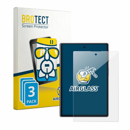 Boîte BROTECT Screen Protector, lot de 3. Protecteur d'écran transparent sur une tablette noire.