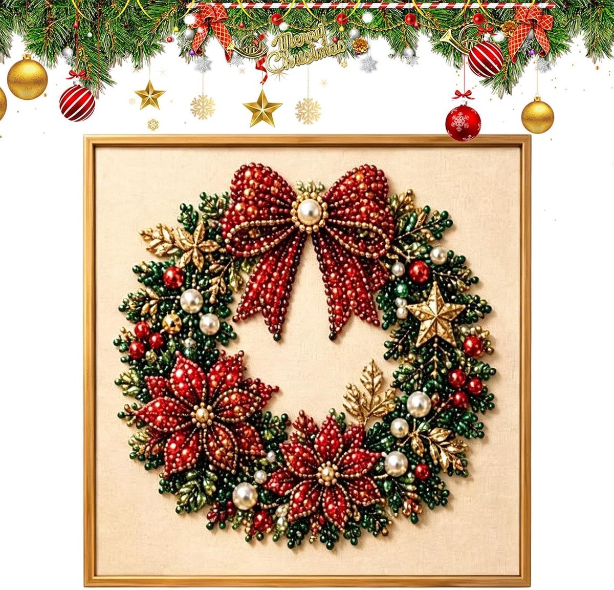 Ryoudavell - Diamond Painting Set Kerstkrans - DIY Kerst Decoratie - Creatieve Knutselset voor Volwassenen & Kinderen - Muurdecoratie